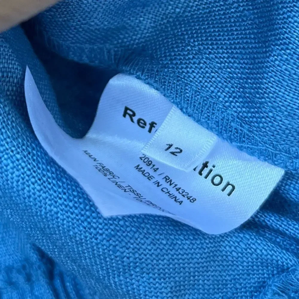 REFORMATION KAMREN TWO-PIECE LINEN DRESS IN PARISIAN BLUE size 12